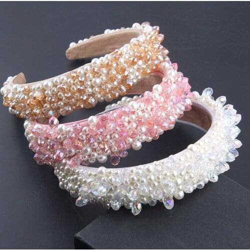 MISANANRYNE Women Fashion Imitation Pearl Hair Accessories Decorative Headband Imitation Pearl Rhinestone Hair Hoop