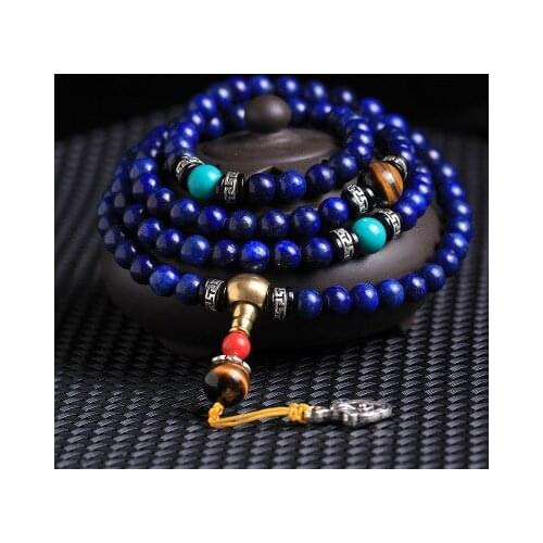 Fashionable multi circle Lapis lapis lazuli 108 original crafts tiger eye stone lovers King lapis lazuli Bracelet