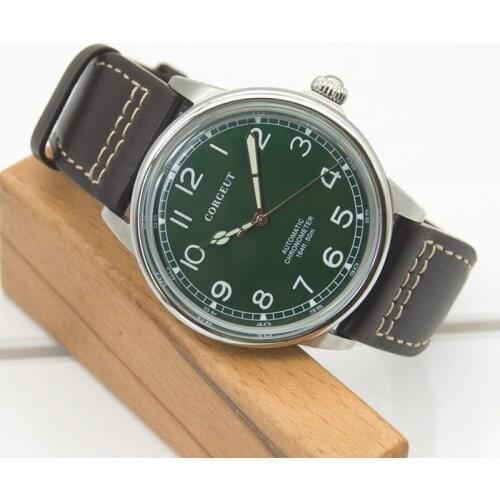 CORGEUT Brand Mens Automatic Mechanical Watch Waterproof Sports 316L Stainless Steel Open Back Case Miyota8215 Leather Clock