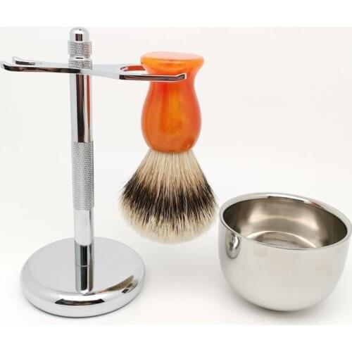 TEYO Shaving Brush Set Include Shaving Bowl Stand Super Silvertip Badger Hair Brush