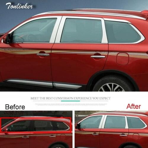Tonlinker Cover stickers For Mitsubishi Outlander 2016-18 Car Styling 6-18 PCS stainless steel car windows decoration stickers