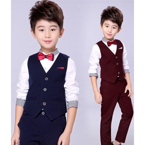 2018 New Children Suit Baby Boys Suits Kids Blazer Boys Formal Suit For Weddings Boys Clothes Set Kids Vest+Pants 2pcs 3-14Y
