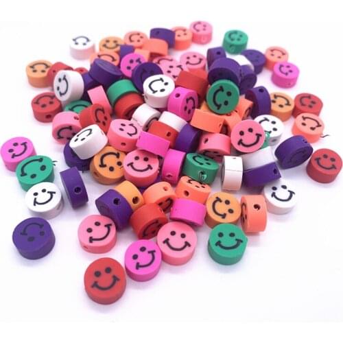 New 30pcs 10mm Smiley Beads Polymer Clay Spacer Loose Beads For Jewelry Making DIY Handmade Jewelry Crafts