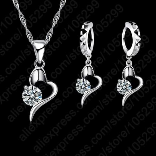 Valentines Day G&S Gift 925 Sterling Silver Material Classical Cubic Zirconia Necklace Earrings Jewelry Set for Women Weddings