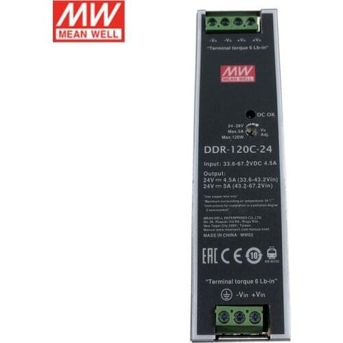 MEAN WELL DDR-120C-48 120W DIN Rail DC-DC Converter 33.6~67.2V DC to 48V DC 2.5A 120W meanwell Power Supply Transformer 48V
