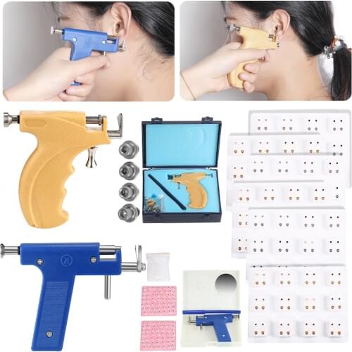 H-S Professional Piercing Gun Tools Kit Ear Stud Gold Earring Ear Nose Navel Body Piercing Gun Set No Pain Safe Sterile