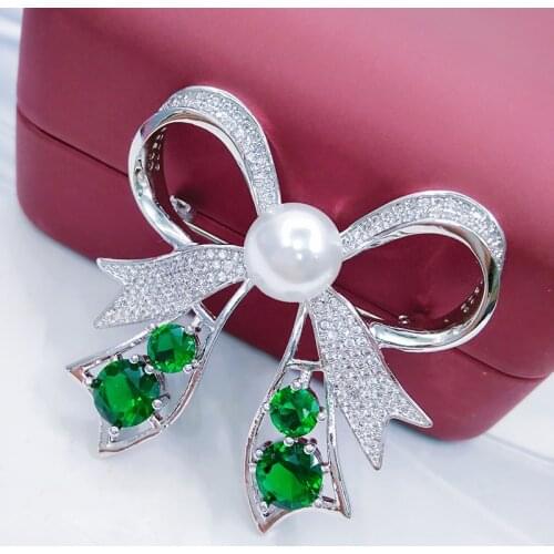 Luxury Butterfly Knot Brooch Women Bow Brooches Bridal Jewelry Silver Color Pearl Broches Pins Hijab Accessory Joyas for Wedding