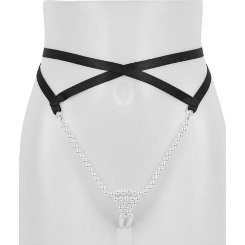 Women Sexy Panties Lingerie Open Crotch Pearl G-String Thongs Mini Briefs Tanga Stretchy Low Waist Crotchless Erotic Underwear