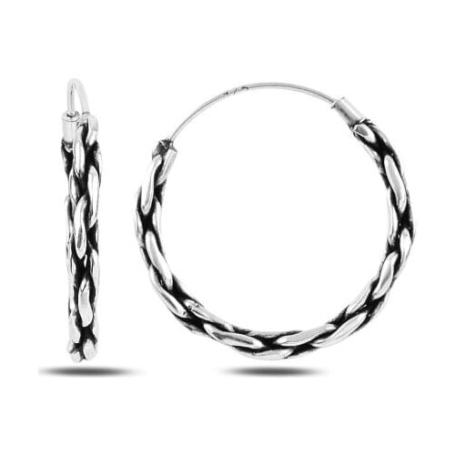 Silver 925 Sterling 25mm Oxidized Ring Earrings