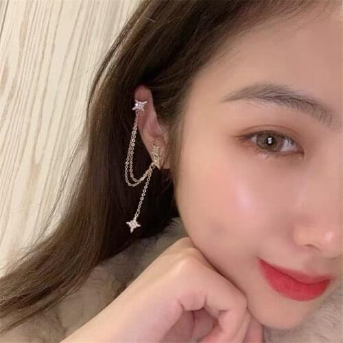 TIMEONLY Korean Fashion Bling Bling Rhinestones Star Drop Earring for Women Girls Elegant Linked Chain Earring Delicate Jewelry