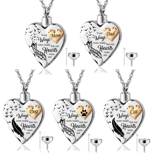 Unisex Your Angel Wings were Ready Our Hearts were Not Feather Keepsake Cremation Jewelry Ashes Urn Necklace Keepsake Pendant