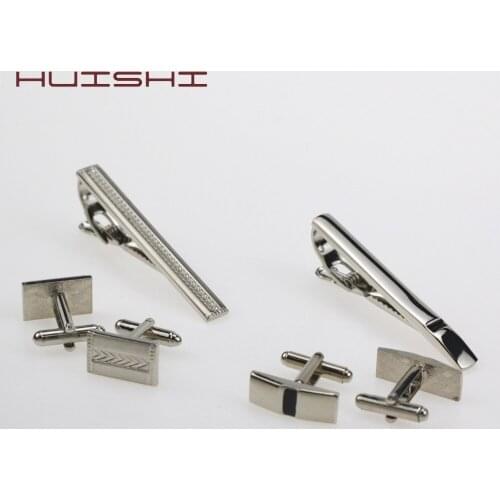 HUISHI Light Gold Mens Tie Clip and Cufflinks Wedding Set For Men Classic Meter Tie Clips Cufflinks Sets Copper Tie Bar Golden