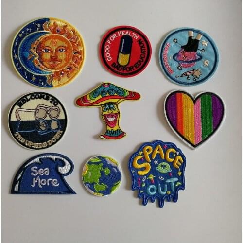 Earth Sun Patch for Clothing Iron on Embroidered Sew Applique Cute Patch Fabric Badge Garment DIY Apparel Sew Fabric Sticker