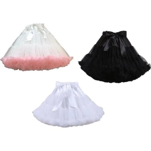 Women Lolita Cosplay Petticoat A-Line Puffy Tutu Skirt Layered Tulle Ballet Dance Pettiskirts Big Bowknot Underskirt