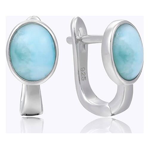 2021 Simple Fashion Geometric Oval Charm 925 Sterling Silver Jewelry Gift Classic Natural Precious Larimar Earrings for Women