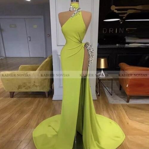 Kadier Novias Long Green Mermaid Women Satin Formal Evening Dress 2021 Robe Soiree Femme Vestidos Formales