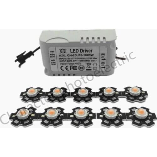10pcs 3w full spectrum led 380-840nm +1pcs 6-10x3w 600mA led driver diy 30w led grow light for plants lamp