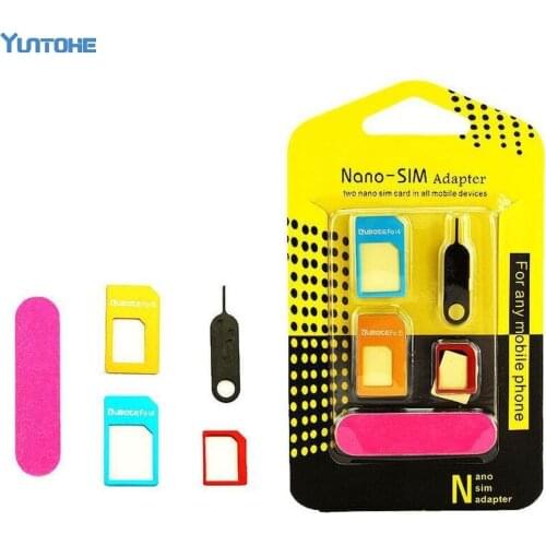 100set New 5 in 1 Sim Cards Adapters eject Pin Key For All Smarttphone Standard/Nano/Micro SIM Card Adapters For Mobile Phone