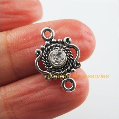 20 New Crown Charms Clear Crystal Flower Connectors Tibetan Silver Tone 13x19mm