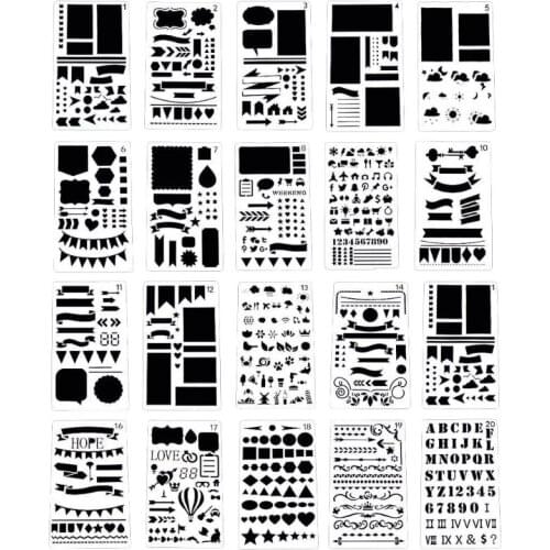 20 Pcs Bullet Diary Journal Stencils Set Drawing Template Ruler DIY Painting Template Geometric Hollow Out Scrapbooking