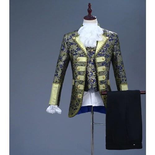 2018 Male Classic Five-piece Set Europe Gothic Style Palace Suits Navy Blue Purple Suit Men Stage Singer Party Prom Costume