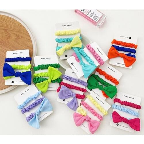 3Pcs/Set Woman Fashion Scrunchies Silk Bows Hair Ties Girls Ponytail Holders Rubber Band Candy Elastic Hairband Hair Accessories