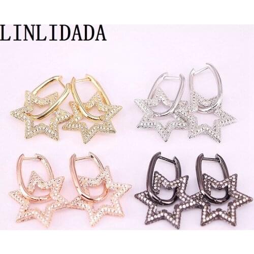 5Pair Fashion Hoop Earrings Women CZ Jewelry Gold /Black Color Star Earring Hoops for party birthday gifts