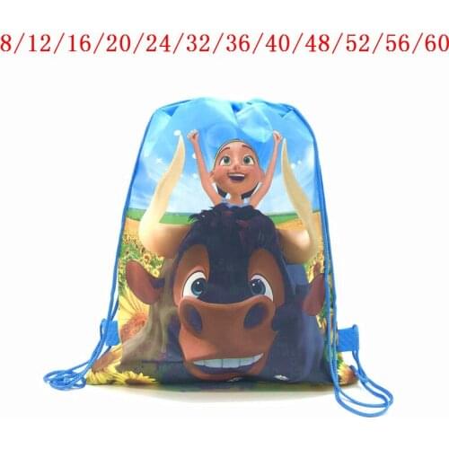 6Pcs/60Pcs Hot Movie Ferdinand Cartoon Theme Non-Woven Fabrics Drawstring Backpack Boys Kids School Bags Shopping Bags 34*27cm