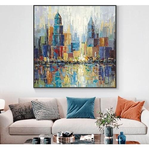 Abstract 100% Hand Painted Textured Colorful Building Oil Painting Modern Canvas Art Decorative Paintings For Home Wall Decor