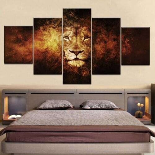 Abstract animal Lion face 5 Panel Modern Artwork HD Print Poster Wall Art Canvas Painting bedroom living Room Home Decor Picture