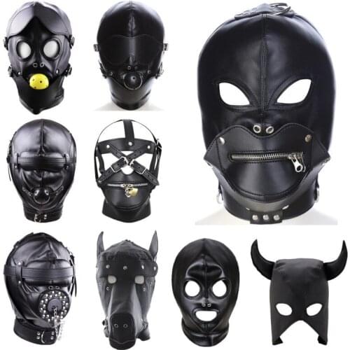 9 Styles SM Leather Padded Hood Blindfold Head Harness Mask Gag Sex Games BDSM Bondage Sex Toys for Couples Exotic Accessories