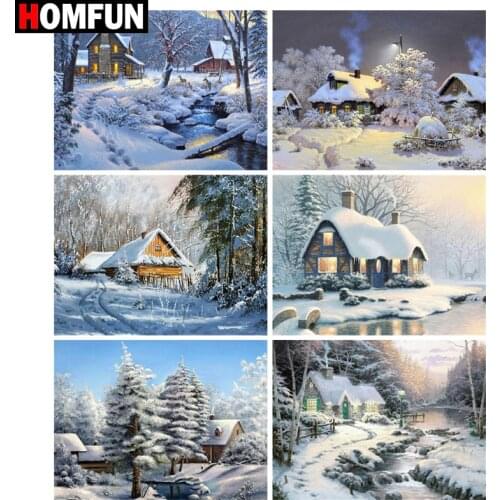 HOMFUN Diamond Painting "House snow east landscape" Cross Stitch Custom Photo Diamond Embroidery Square Round Drill Home Decor