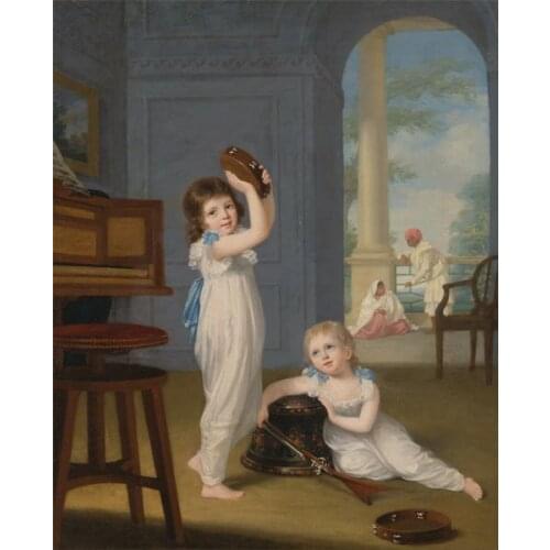 Free shipping classical gril baby paly canvas prints court figure oil painting printed on canvas wall art decoration picture