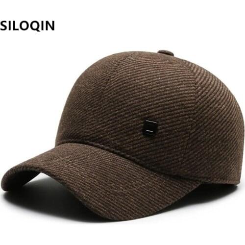 SILOQIN Winter Warm Baseball Caps For Men Thick Earmuffs Hat Adjustable Size Mens Brand Tongue Cap New Dads Hats Snapback Caps