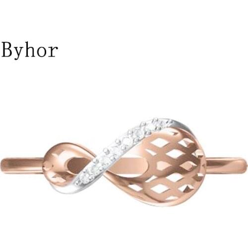 Byhor Solid 14K White+Rose Gold 0.032ct H/SI Natural Diamonds ring Women Engagement gift кольца Wedding band кольцo trendy ring