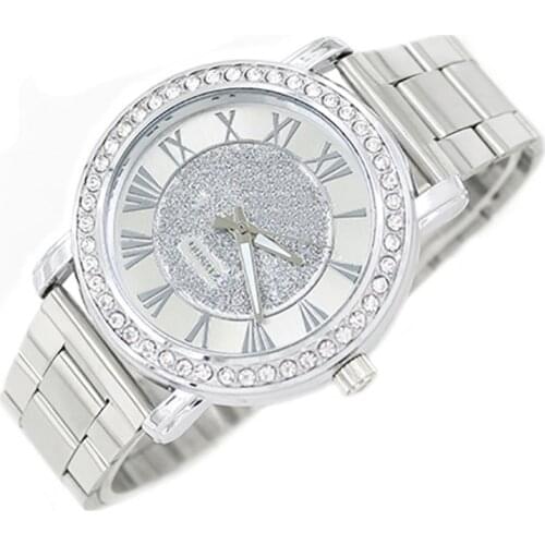 Popular Unisex Casual Rhinestone Frosted Analog Quartz Silver Color Alloy Band Wrist Watch Reloj Mujer Relogio Feminino Clock