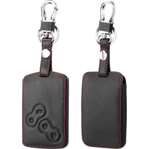 Genuine Leather Car Key Cover 4 Buttons Smart Key Case For Renault Clio Logan Megane 2 3 Koleos Scenic Card Key Ring Holder