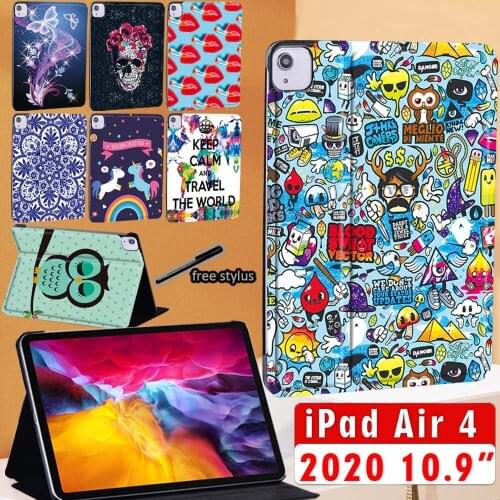 For IPad Air 4 2020 New Case 10.9 Inch Adjustable PU Leather Stand Folio Tablet Shell Cover + Free Stylus
