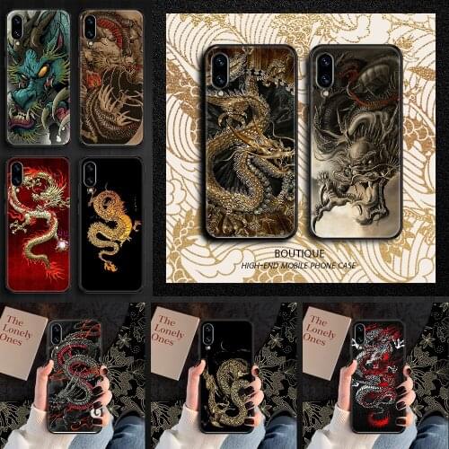 Chinese dragon Phone case For Huawei Honor 6 7 8 9 10 10i 20 A C X Lite Pro Play black pretty Etui painting prime art back