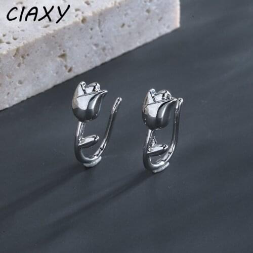 CIAXY 925 Sterling Silver Little Flower Earrings Studs Female Temperament Creative Design Tulip Ear Hook Earring Jewelry