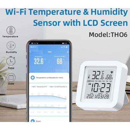 Tuya WiFi Temperature and Humidity Sensor Digital Thermometer Hygrometer with Home Automation Alarm Support Alexa Google