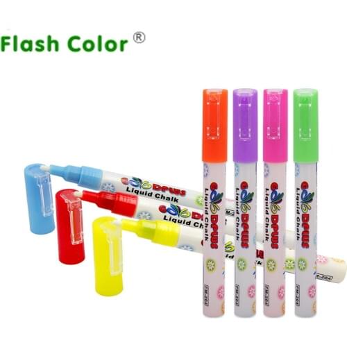 Flashcolor 8pcs/set 3mm Reversible Tip Highlighter Fluorescent Liquid Chalk Marker Pen for LED Writing fluorescent Board pen