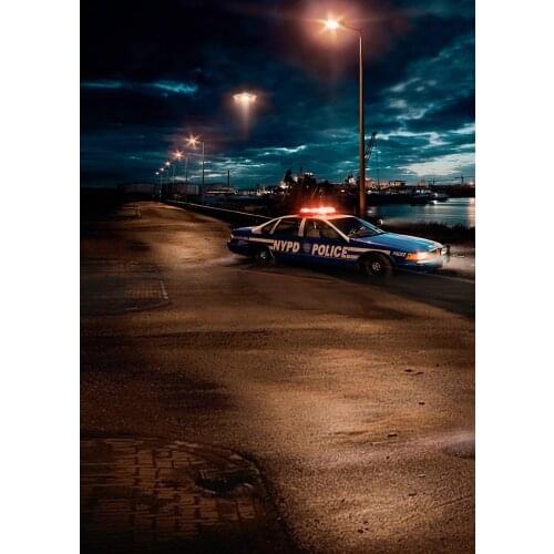 Seaside street evening police bandits car neon lights Hollywood movie effects photo background photography background