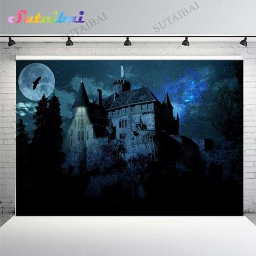 Halloween Castle Backdrop Photography Night Moon Forest Terror Haunted Palace Background Decorations Child Baby Photo Studio
