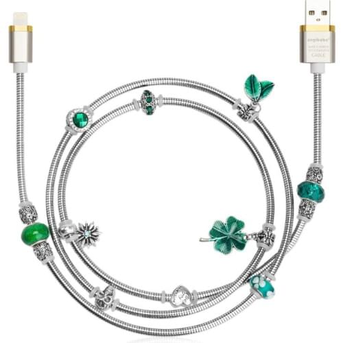 Green) ANGIBABE wire spring USB Cable 2A 1M DIY inlay Diamond Fast Charging Data Cable for iPhone 8 7 6 iPad air