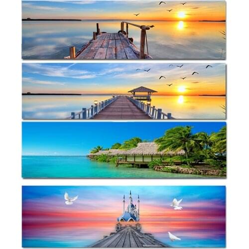 Natural Wooden Bridge Sunset Landscape Canvas Painting Cuadros Posters and Prints Scandinavian Wall Art Picture for Living Room