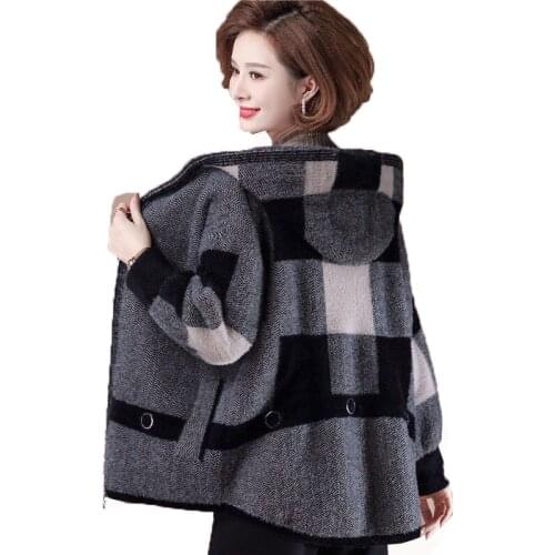 Plus Size 6XL Mom Coat Winter Mink Fleece Hooded Jacket 2021 Middle-Aged Women Autumn Temperament Double-Sided Fleece jacket