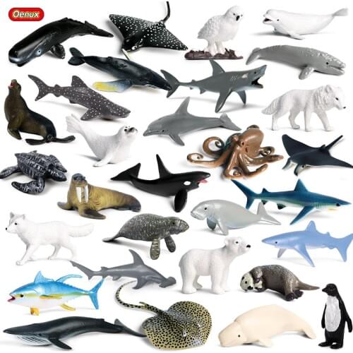 Oenux Small Ocean Marine Dolphin Rays Shark Turtle Model Action Figures Sea Life Animals Figurines Miniature Education Kids Toys