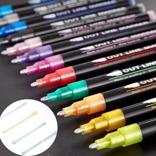 Outline Paint Marker Double-Line Pens Set Colors Children Adult Silver Flashing Painting Drawing School Art Supplies Scrapbook