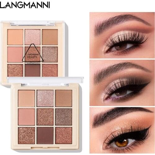 9 Colors Matte Eyeshadow Palette Pigment Waterproof Warm Earth Color Pearly Shimmer Glitter Eyes Makeup Eyeshadow Powder Palette